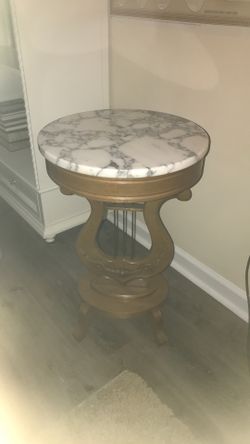 Antique Mahogany Harp Table with Marble Top