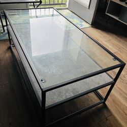 Coffee Table Dark Black Metal Glass Top 