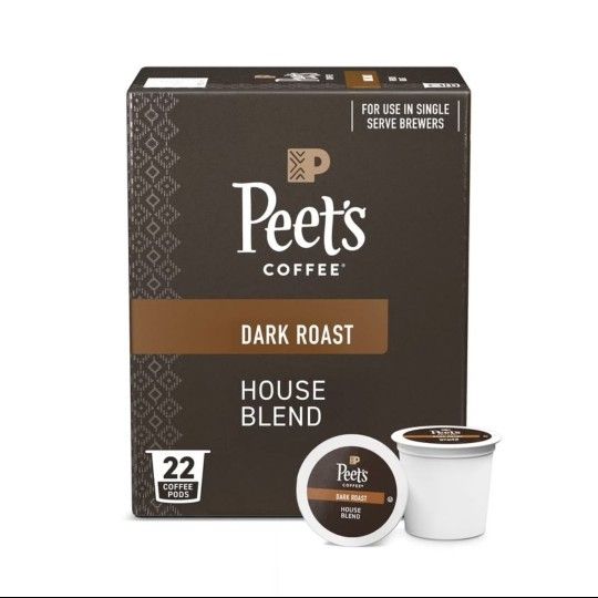 Peet's Coffee House Blend Premium Dark Roast Single Serve Coffee Pods, 4 BOXES x 22->(88)