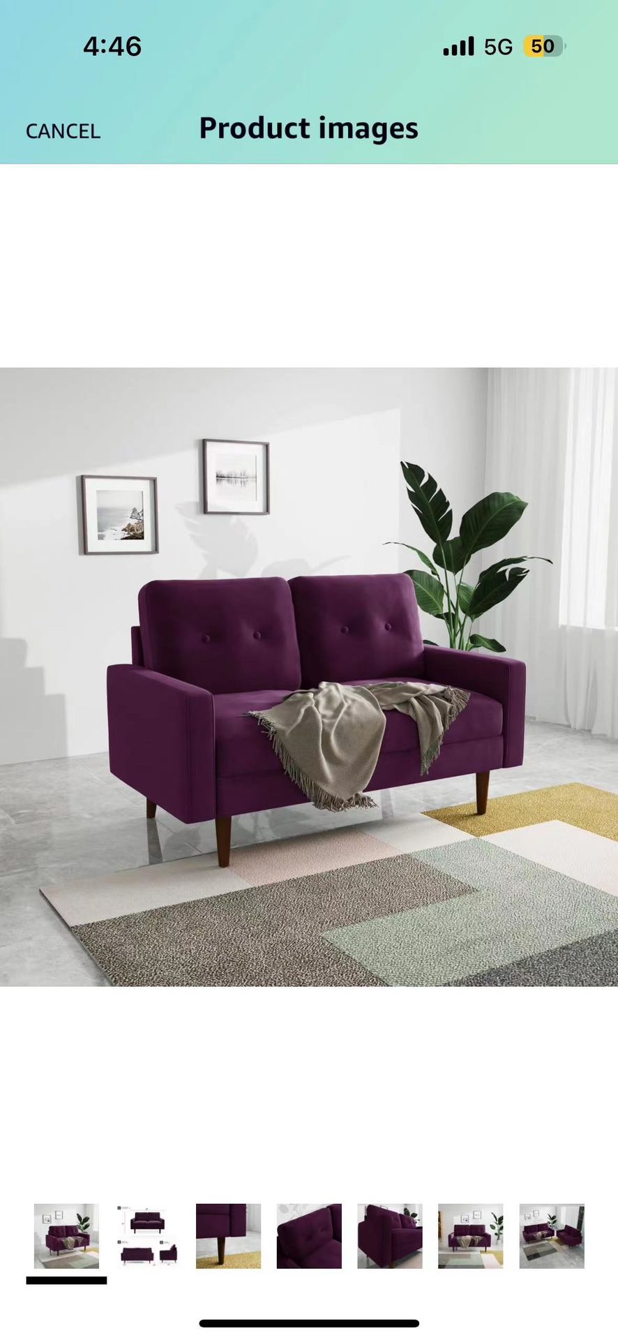Small Velvet Loveseat, Mid-Century Modern Love Seat, Small Spaces Loveseats, Sofa Couch for Living Room Bedroom Office, Square Arms, Solid Wood Legs (