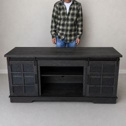 New In Box TV Entertainment Center Stand Barn Door Cabinet With Adjustable Shelf Fits Up To 65” Television Grayish Black Color 