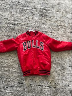 red satin Chicago Bulls Starter varsity jacket