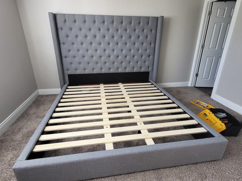 King Size Bed Frame + Headboard + Saatva Mattress 