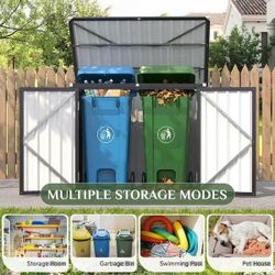 #F 5 ft. W x 3 ft. D Outdoor Trash Can Storage Shed, 46 cu. ft Metal Garbage Bin with Lift-Up Lid, Grey (15 sq. ft.) $ 90