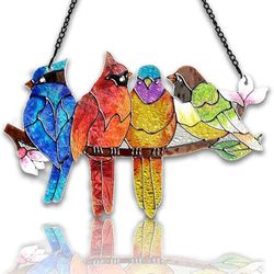 Birds on A Branch Stained Glass Window Hanging Suncatcher Bird Lover Gifts Christmas Birthday Mothers Day Bird Lovers Sun Catcher Gift for Woman Mom G