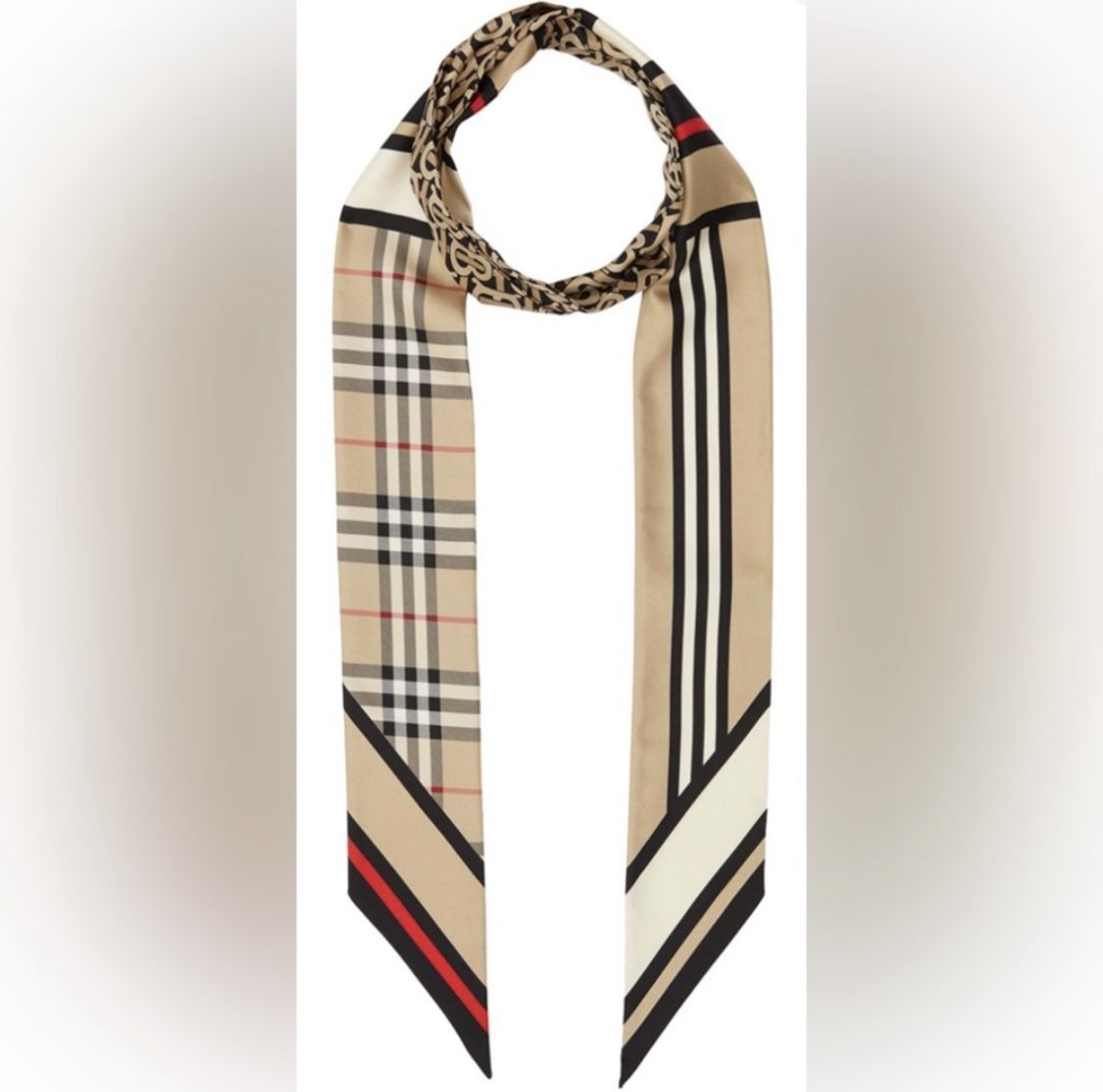 BURBERRY MONTAGE-PRINT SILK SKINNY SCARF