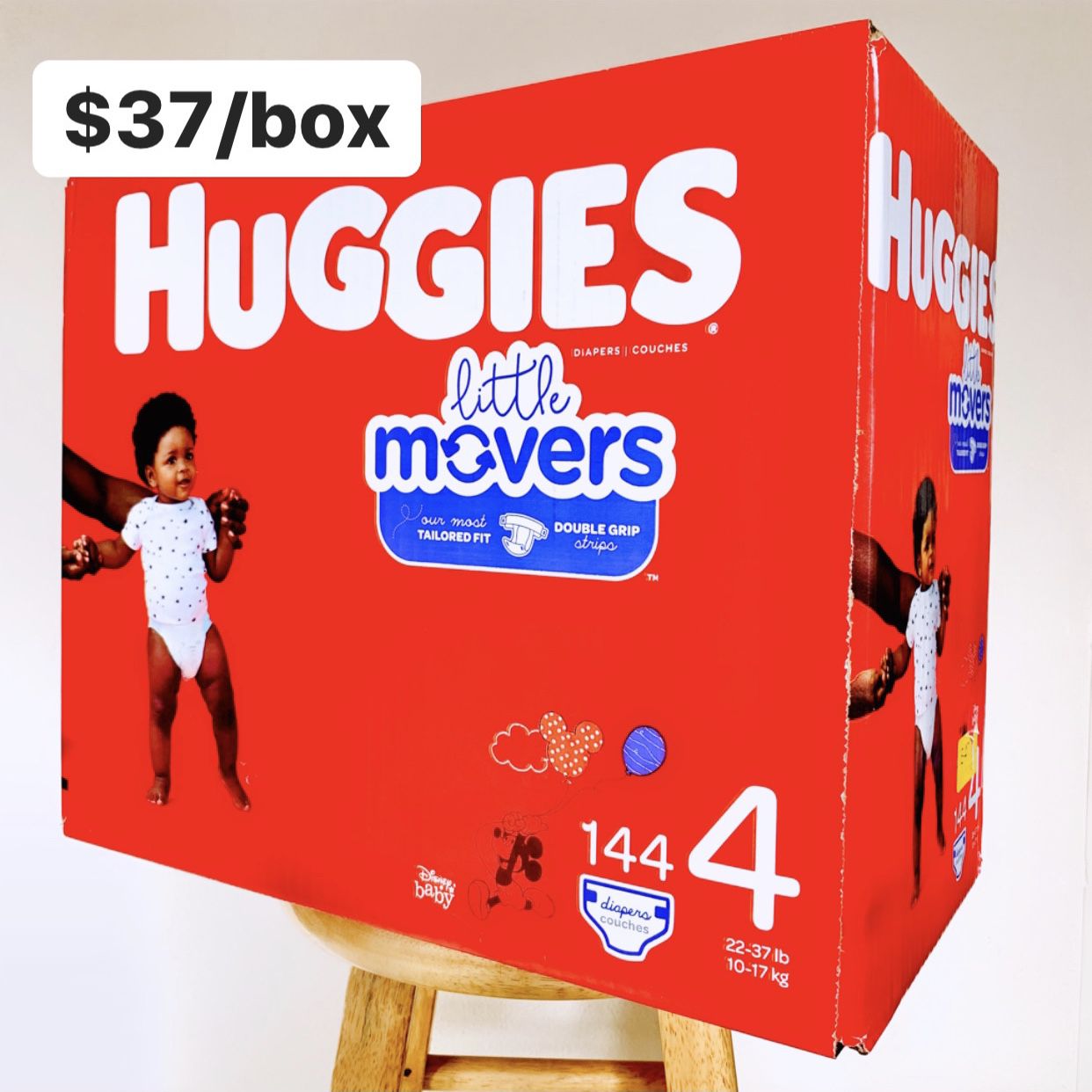 Size 4 (22-37 Lbs) Huggies Little Movers (144 Baby Diapers)
