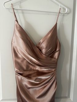 Blush satin wedding guest dress