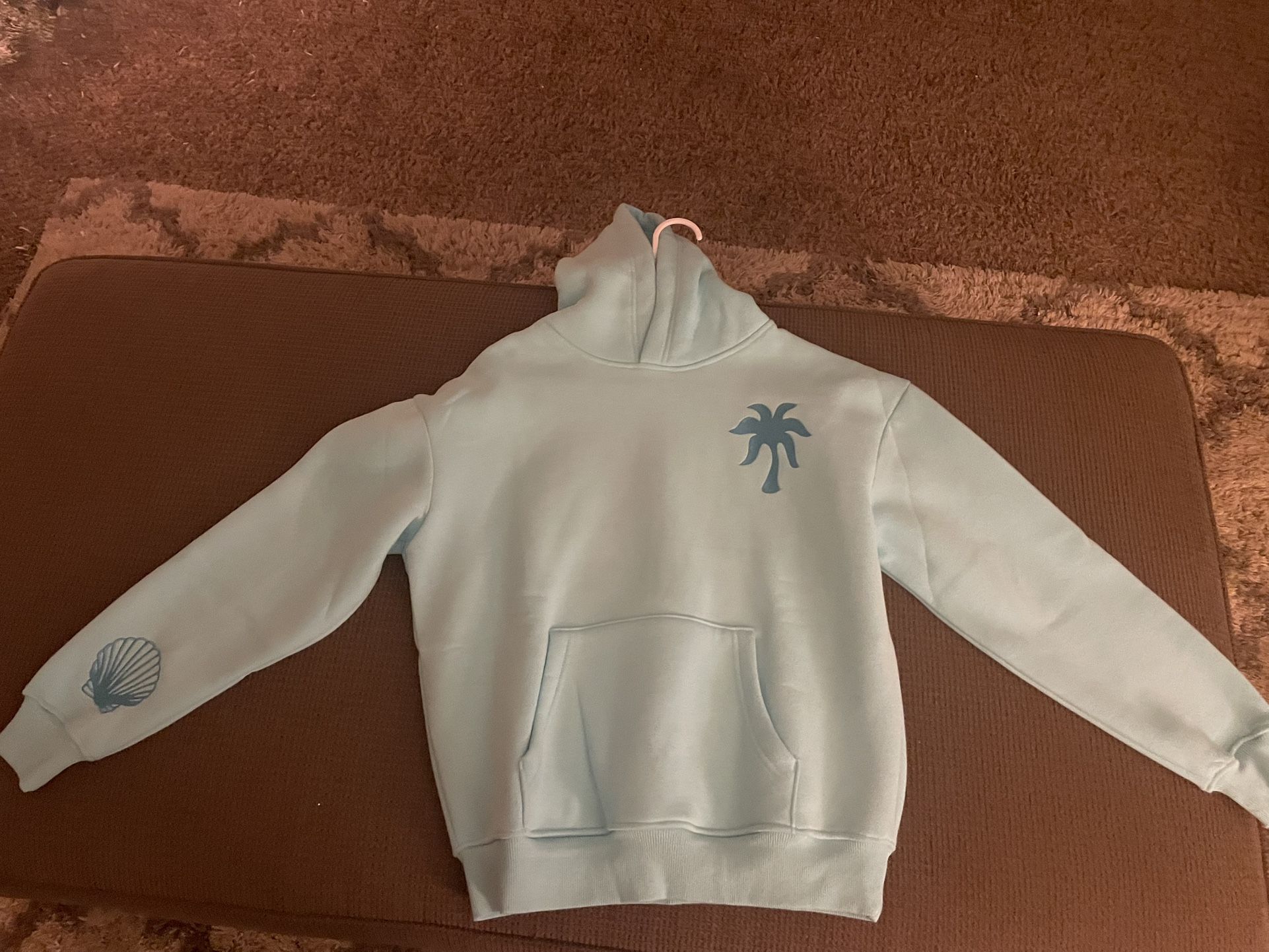 Blue pink palm puff hoodie 