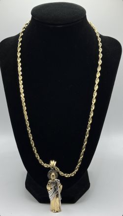14kt Gold San Judas + 14kt gold Rope Chain 