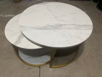 Nesting Coffee Table Set with Faux Marble Top and Gold Frame