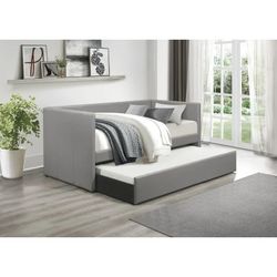 Modern Gray Faux Leather Daybed with Twin Trundle – New