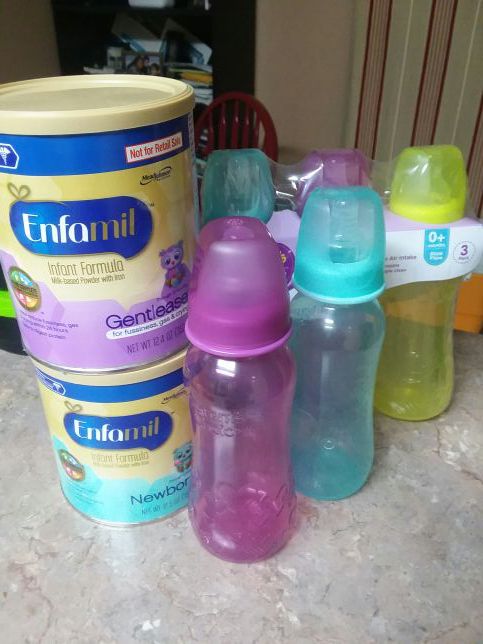 Baby milk and bottles
