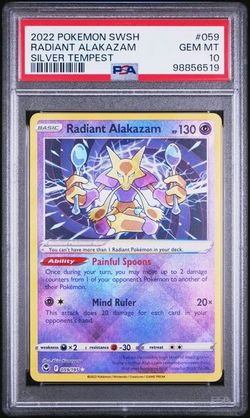 PSA 10 2022 POKEMON SWORD & SHIELD SILVER TEMPEST #059 RADIANT ALAKAZAM SILVER TEMPEST