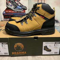 New Brahma Men's Appaloosa 6" Wheat Brown Steel Toe Work Boots  7.5