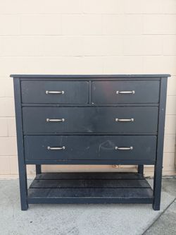 Dark Blue Painted Wood Dresser with Shelf