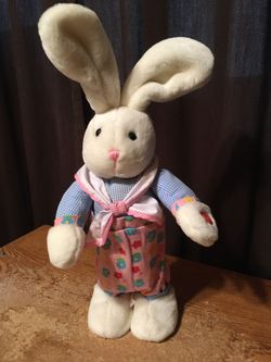 Vintage T. L. Toys HK animated singing hopping Easter Bunny plush 18 inch sings only