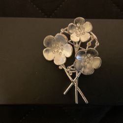 Silver Flower Brooch With Rhinestones 