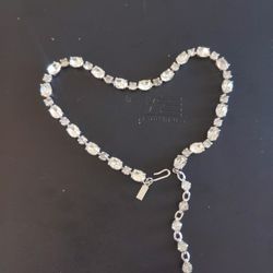 Titled V O L U T E 1920s Oval And Crystal Silver Choker With Extension 16 To 20 In