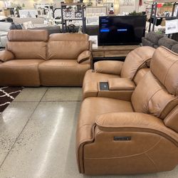 Power Recliner Sofa And Loveseat W/ Adjustable Headrest, Wireless Charging Pad And USB 