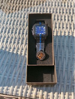 Blue Dial Square Quartz Watch Roman Numerals Date Black bracelet