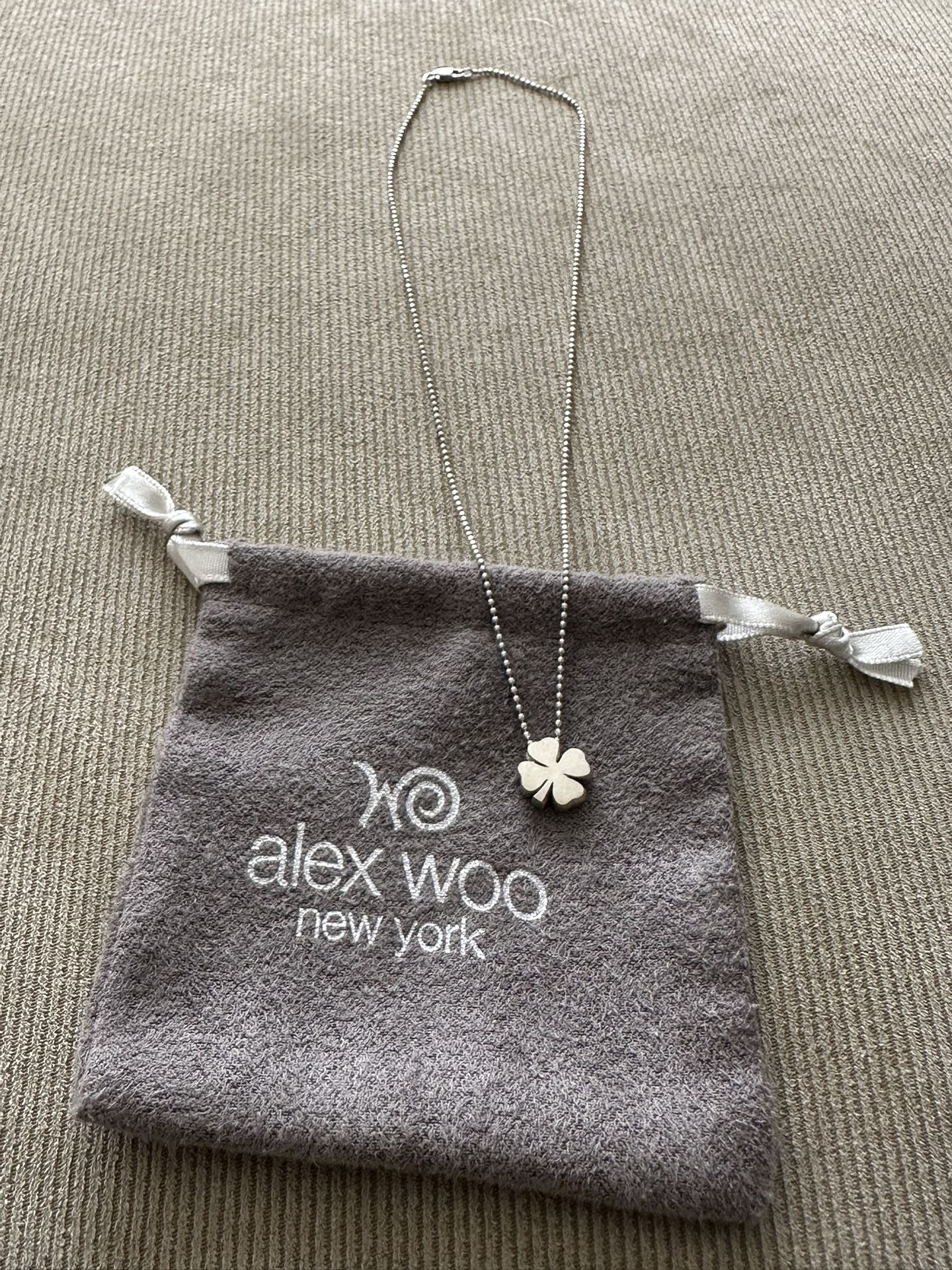 Alex Woo Brushed Sterling Silver Luck Clover Charm Necklace 16”