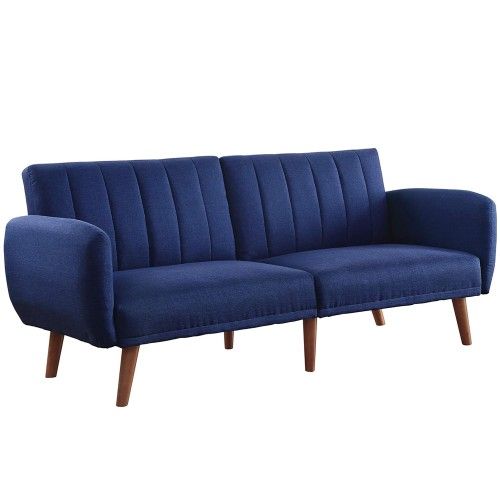Linen Fabric Tufted Sofa Upholstery Adjustable Couch with Walnut Legs. Color: Blue, Green Or Gray