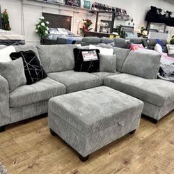Grey Sectional Sofa With Storage Ottoman  -new