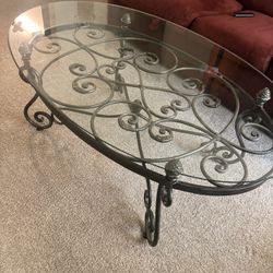 Wrought Iron and Glass Living Room Table Set