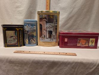European collectable tins, lot of 4 various shapes and sizes