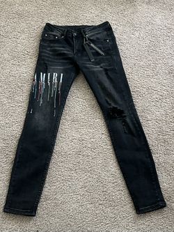 AMIRI Embroidered Paint Drip Core Logo Distressed Skinny Jeans