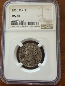 1955 D Washington Silver Quarter US Coin NGC MS 66