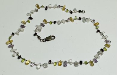 20 Inch Long Necklace Quartz Amethyst (all Natural) Silver Tone A1462