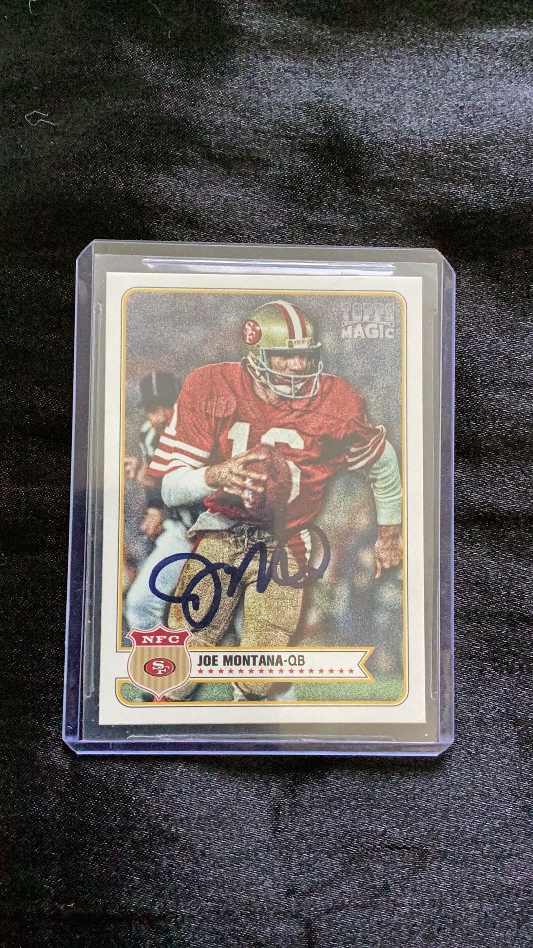 Signed Joe Montana Topps Magic Magical Memoranda Card With Nubered To 10 Antione Winfield Jr Playbook Card