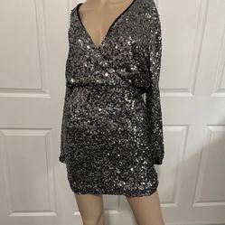 O.P.T one pretty time charcoal silver sequin dress
