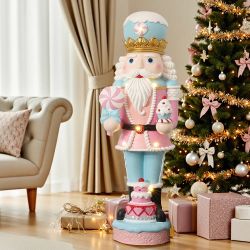 Christmas Pink Nutcracker Soldier Decor with Cake Lights, 4ft ,HD2612-4FT