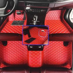 muchkey Car Floor Mats Carpet With Pocket Compatible With Jeep For Grand Cherokee WK 2003-2010 PU Leather Waterproof Non-Slip Full Coverage Floor Line