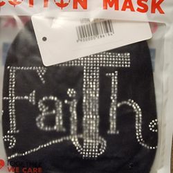 New In Package Black Faith Rhinestone Adjustable Face Mask 