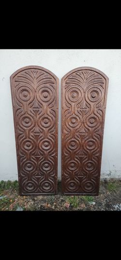 Rare Mid-century Modern Evelyn Ackerman Panel Carve Architectural Matching Redwood Panels 5 Ft 6 In Tall And 21 Inches Wide