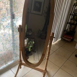 Vintage style standing mirror - light brown wood