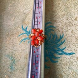 vintage natural orange coral cocktail ring Gold Tone Size 7