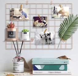  Grid Photo Wall, Wire Wall Grid Panel for Photo Hanging Display Metal Grid Wall Decor Organizer Mesh Panels Display Wall Storage 25.6 x 17.7inch - Ro