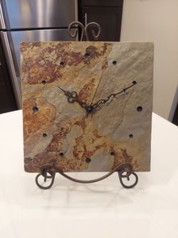 Natural Slate Stone Desk Clock with Metal Stand