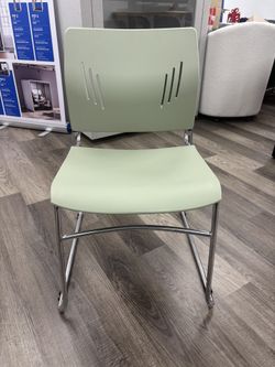 Sage Green Stacking Chairs for Sale – Chrome Sled Base, Plastic Shell