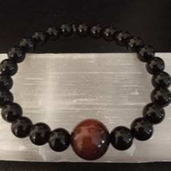 New, Beautiful Red Tiger Eye And Black Onyx Stone Bracelet. Men And Women Size Available. Jewelry Bag And Meanings Included.