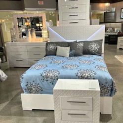 White Glossy LED Queen Bedroom Set 🔥buy Now Pay Later 