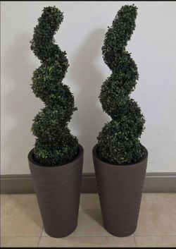 *** NEW LOW PRICE *** PAIR of 3ft Faux Boxwood Spirals in 18in Dark Brown Planters (2 for $100) @ Lasting Creations