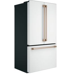 Cafe Refrigerator Freezer 36 inch French Drawers - Counter Depth - STILL SEALED IN BOX - Matte White with Gold Trim, Trim can be changed
