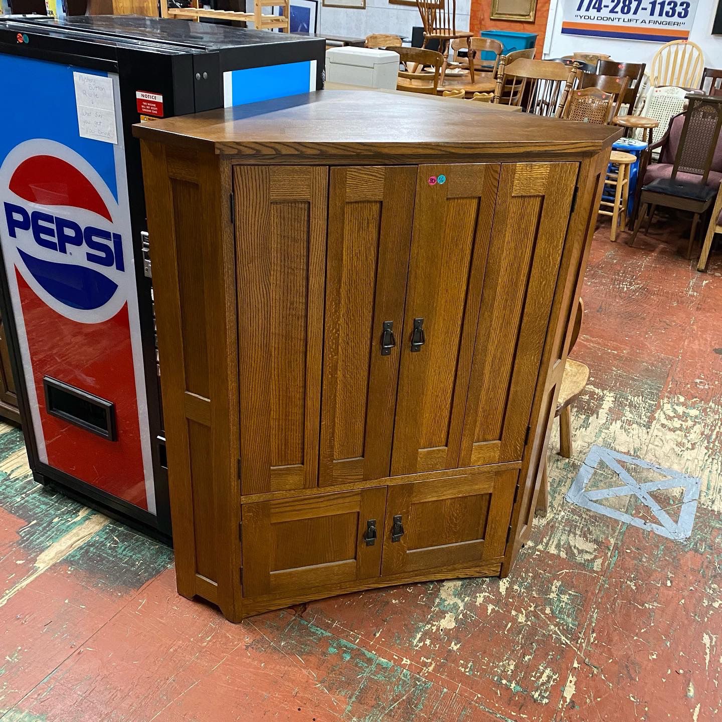 Wooden Corner TV Cabinet with Doors and Storage. $80. 47”L x 26.5”D x 54”H.