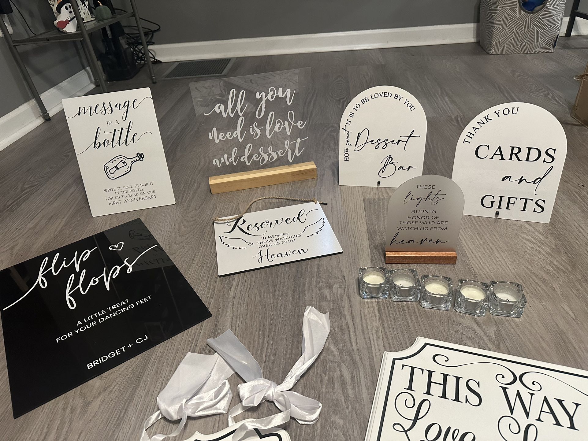 Wedding Signs: Dessert Signs, Card Sign, Guest Book Sign, Flip Flop Sign, Memory Table Sign & Candles
